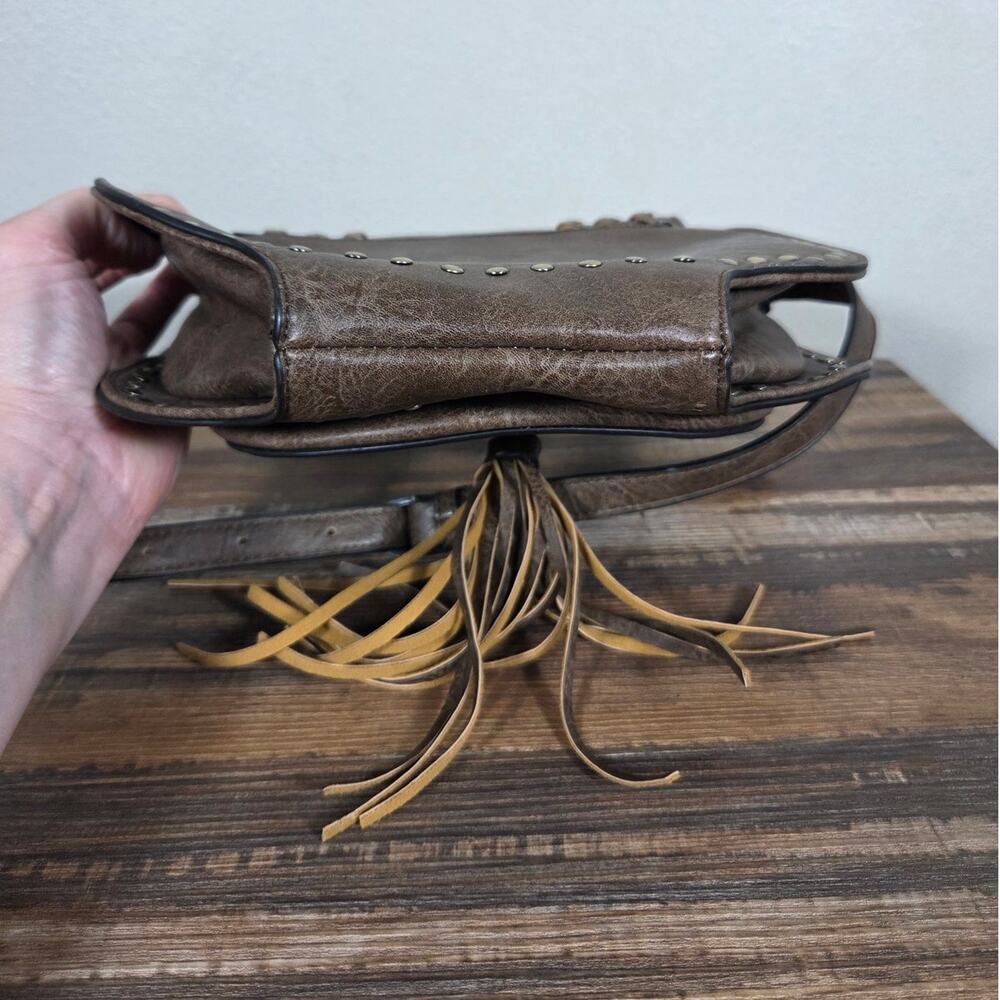 Antik Kraft Brown Faux Leather Gold Studded Crossbody Saddle Bag Western - Picture 12 of 13